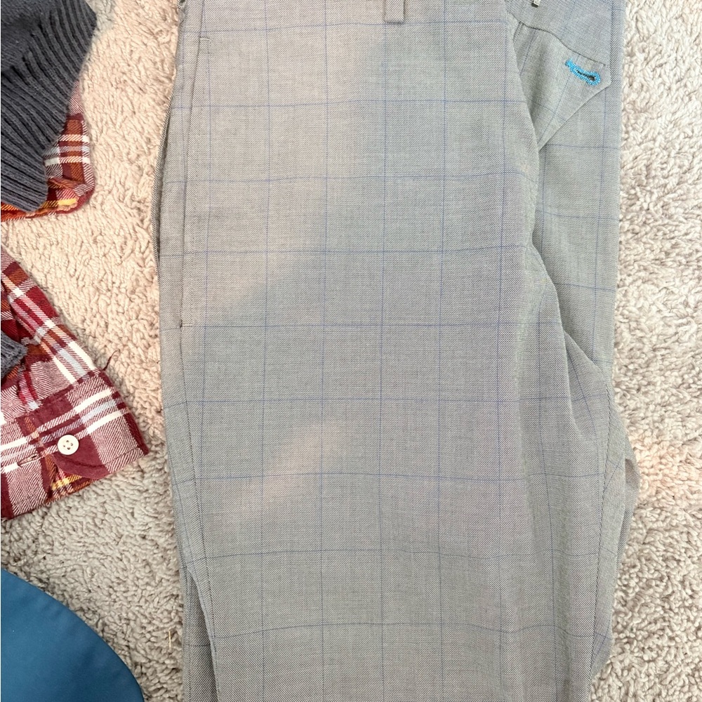 Van Heusen Light Gray Windowpane Dress Pants with Blue Check